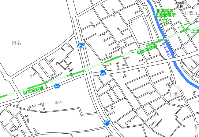 地図：上溝停車場→相模四谷停車場①略図