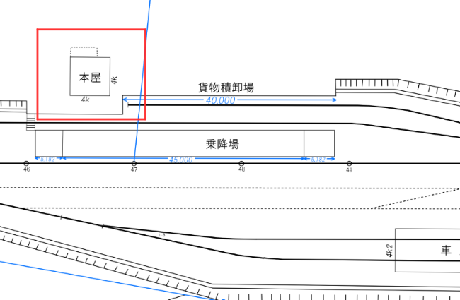 図面：上溝停車所駅本屋 位置