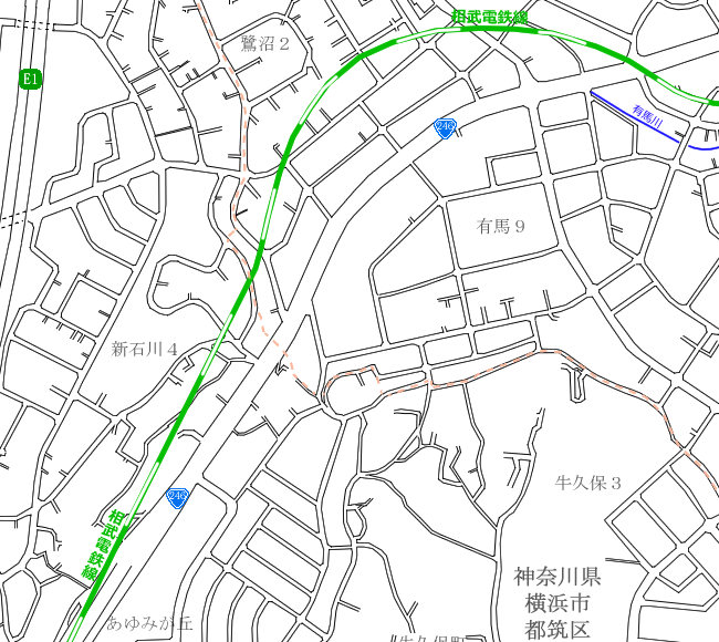 地図：荏田～馬絹②周辺路線図