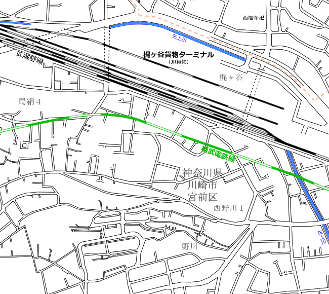 地図：馬絹～溝口②周辺路線図