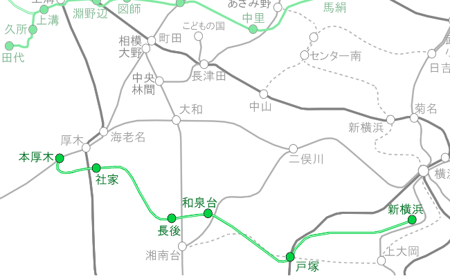 地図：本厚木～新横浜路線図