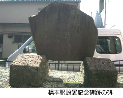 写真:橋本駅設置記念碑跡の碑