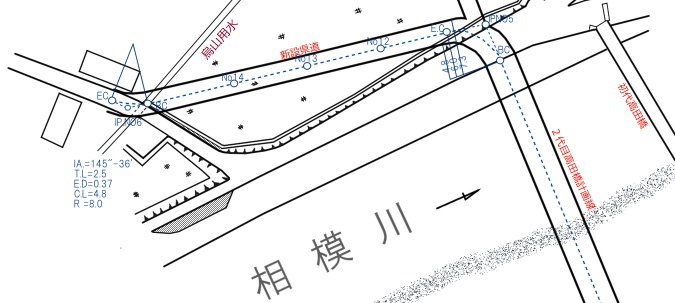 図面：高田橋左岸取付道路平面図