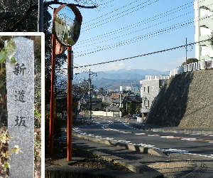 写真：新道坂と地名標柱「新道坂」