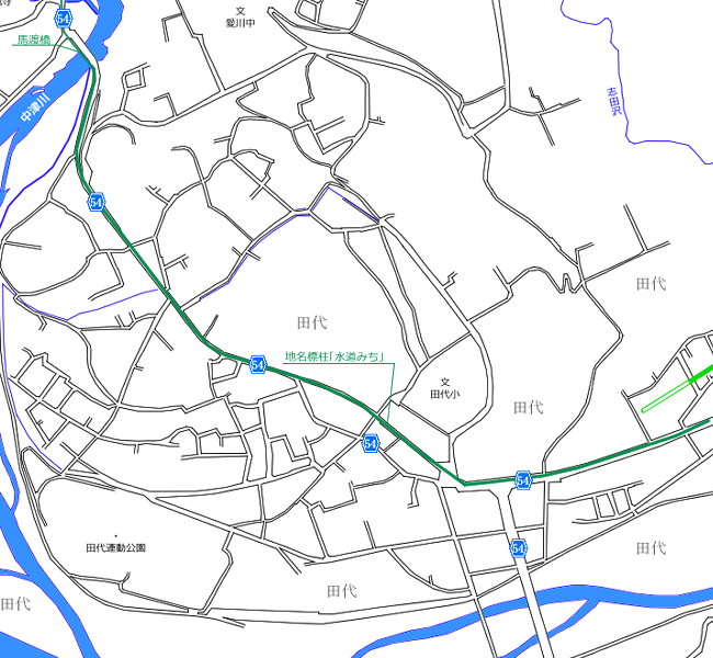 図表：馬渡橋～田代交差点付近間地図