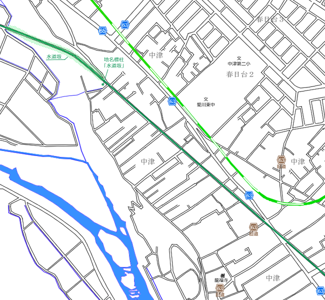 図表：水道坂～中津交差点地図