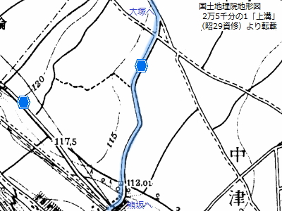 図表：2万5千分の1地形図・昭和29年の春日台付近
